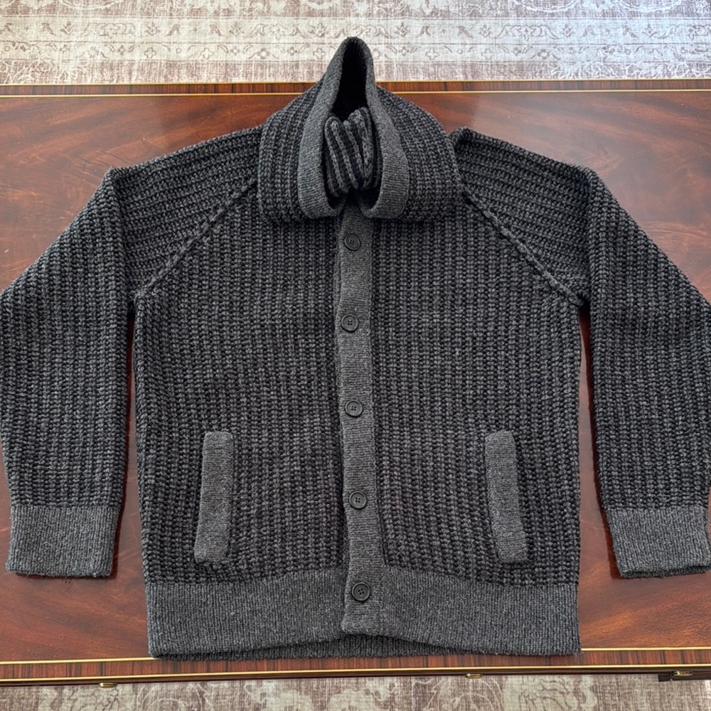 James Perse Gray Cardigan Sweater with Ribbed Knit